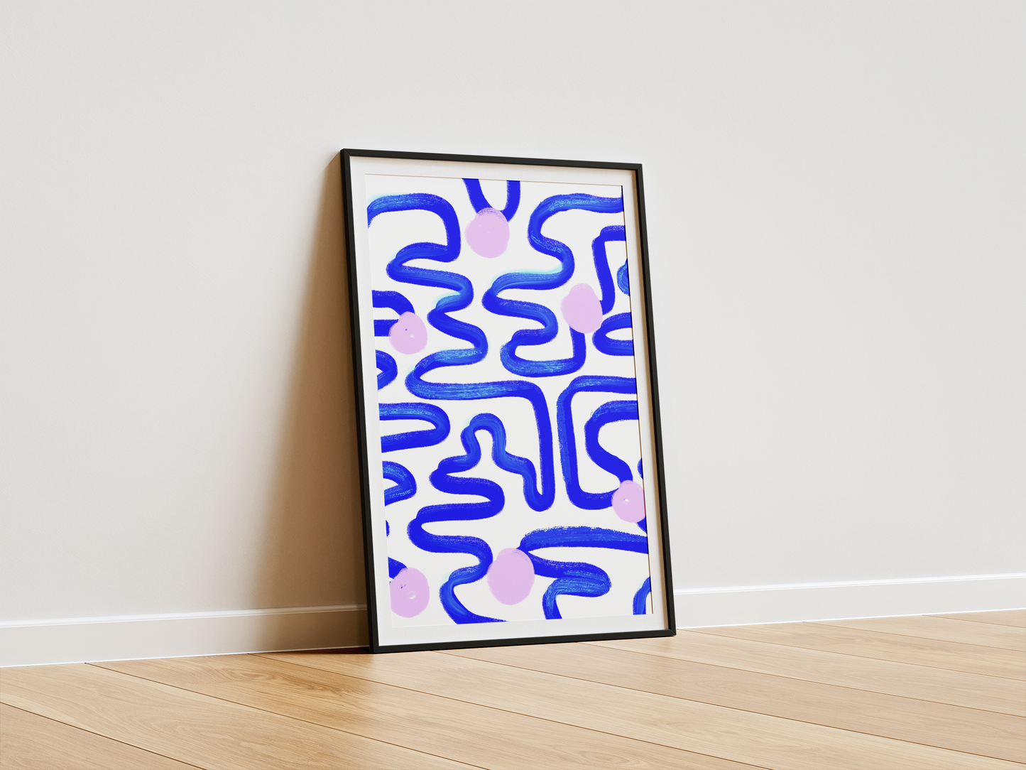 Abstract Blue Lines Pink Dots  Art Print PRINTABLE DIGITAL DOWNLOAD